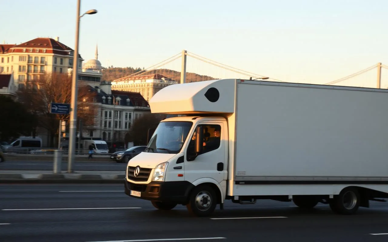 İstanbul Boğaz köprüsü manzaralı şehir içi nakliyat kamyonu